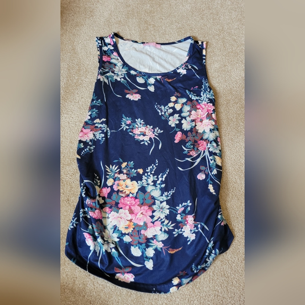 Joy Mom maternity large blue & pink floral tank top. Super soft. No holes or sta